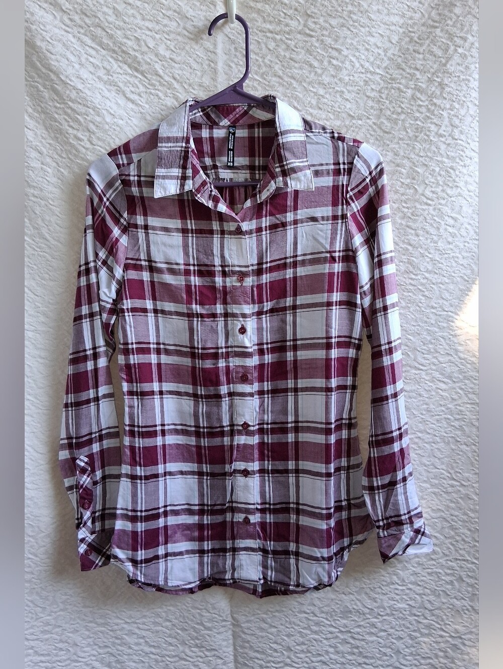 Kuhl Burgundy and White Plaid Button-Down Shirt